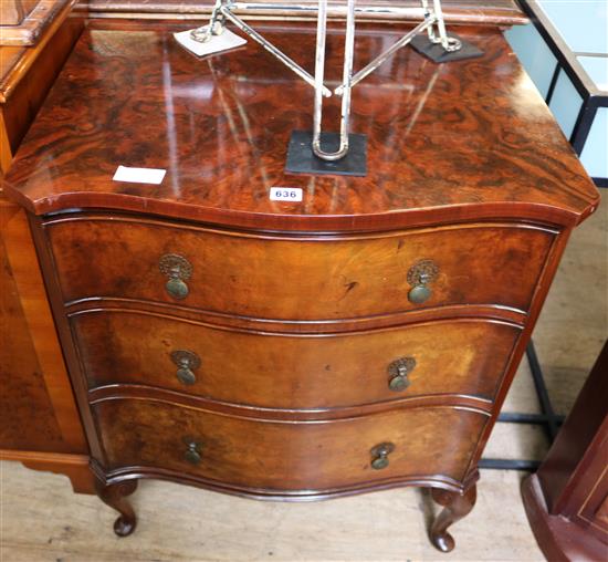 Small walnut serpentine front chest of drawers